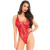 Кружевное боди Leg Avenue Floral lace thong teddy Red, шнуровка на груди, one size