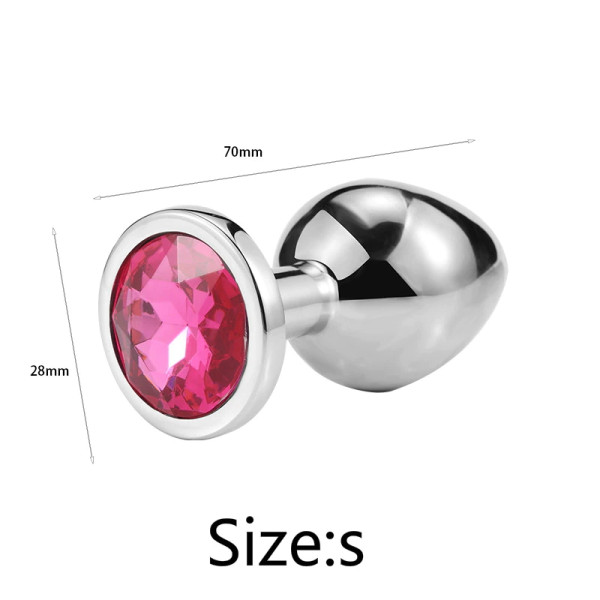 Металлическая анальная пробка, Silver Pink Topaz, размер S