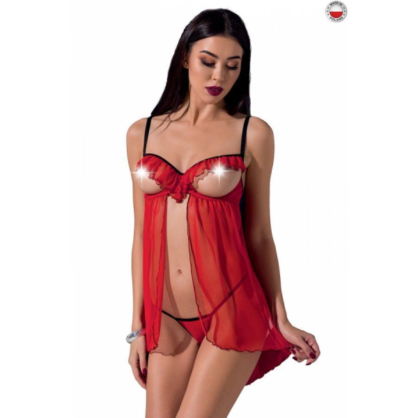 Прозрачный пеньюар с открытой грудью CHERRY CHEMISE red XXL/XXXL, трусики