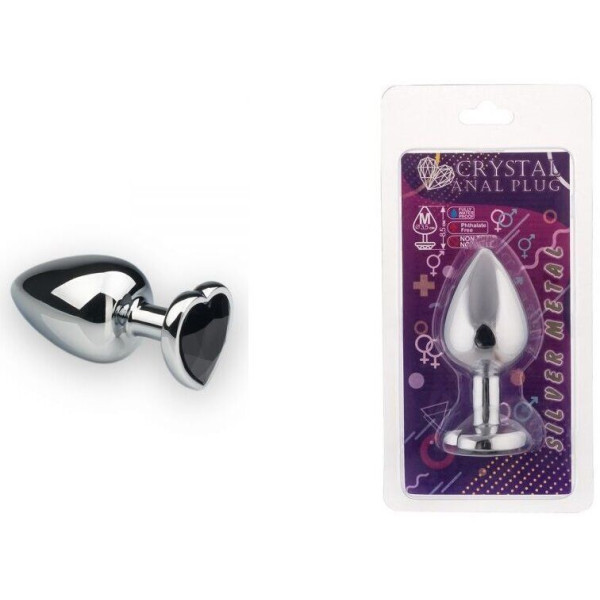 Анальная пробка, Silver Heart Black Diamond, M