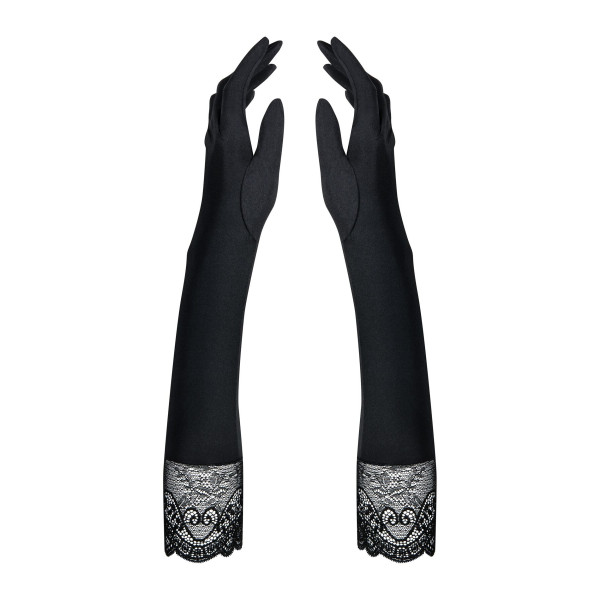 Высокие перчатки с камнями и кружевом Obsessive Miamor gloves, black