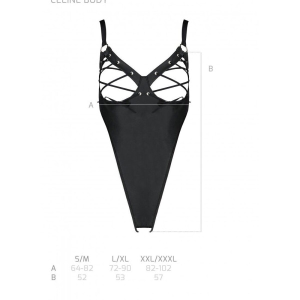 Боди из экокожи CELINE BODY black S/M - Passion: с доступом, открытый