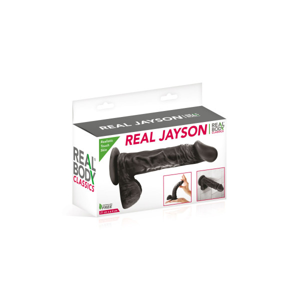 Фаллоимитатор на присоске Real Body - Real Jayson Black, TPE, диаметр 4 см