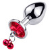 Анальная пробка с кристаллом, колокольчиком и поводком Silver RED, Размер L,