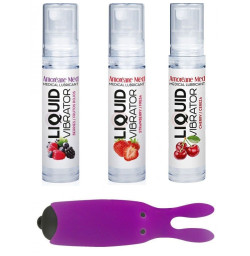 Набор из 3-х вкусов стимулирующего лубриканта Amoreane Med (3х10мл) и вибропули Adrien Lastic Purple