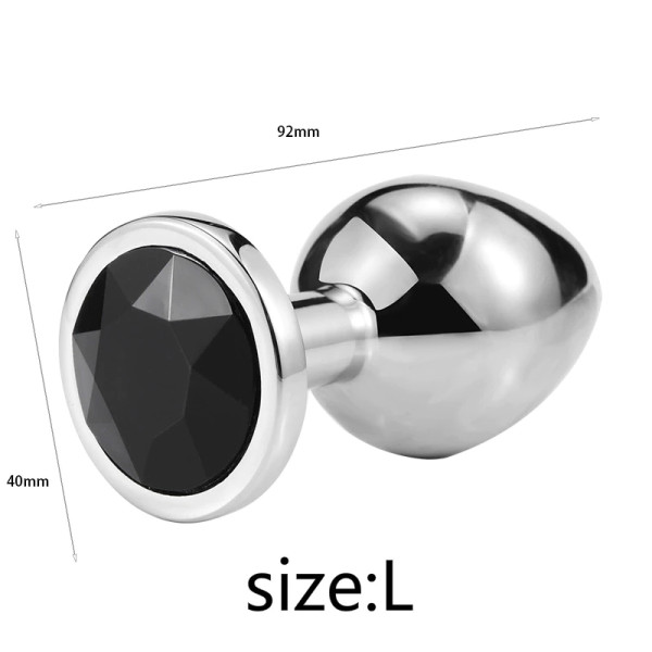 Металлическая анальная пробка, Silver Black Diamond, размер L