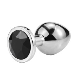 Металлическая анальная пробка, Silver Black Diamond, размер L