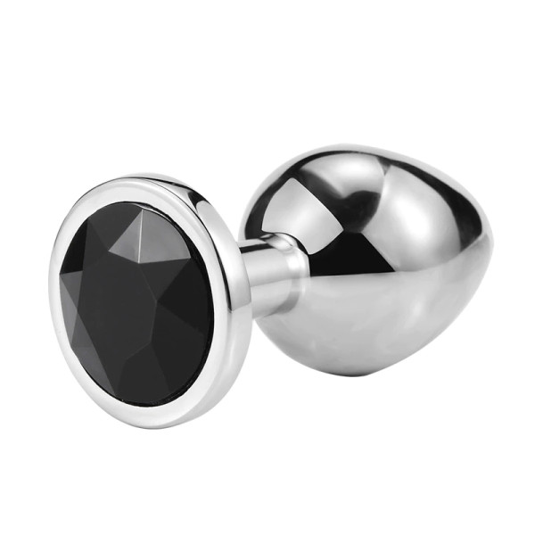 Металлическая анальная пробка, Silver Black Diamond, размер L