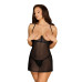 Прозрачная сорочка с открытой грудью Obsessive Pearlove chemise & thong black S/M, трусики