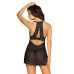 Прозрачная сорочка с открытой грудью Obsessive Pearlove chemise & thong black S/M, трусики
