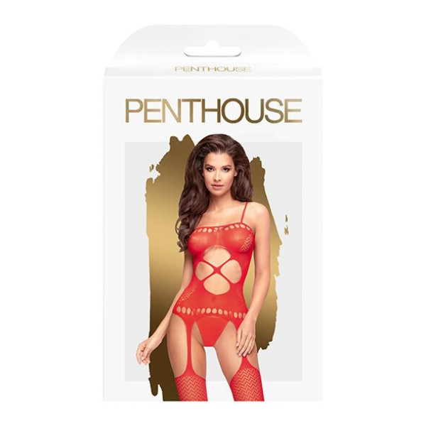 Бодистокинг с вырезом на животике Penthouse - Hot Nightfall Red размер S/L