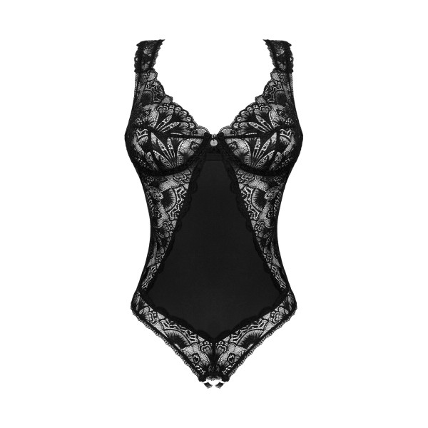 Кружевное боди Obsessive Donna Dream crotchless teddy XL/2XL Black, открытый доступ