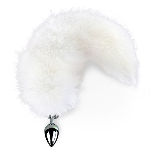 Металлическая анальная пробка с хвостом из натурального меха Art of Sex size M White fox