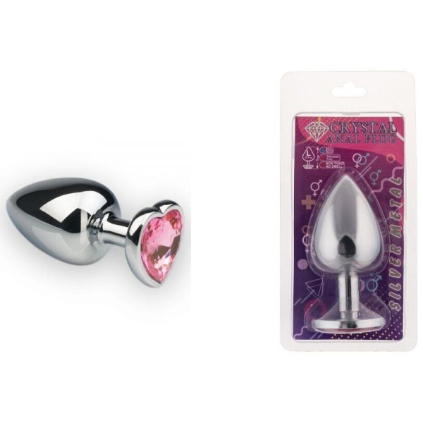 Анальная пробка, Silver Heart Pink Topaz, L