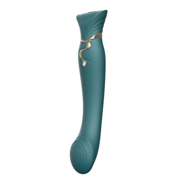 Смартвибратор 3в1 Zalo ? Queen Jewel Green, пульсирующая жемчужина и вакуум, кристалл Swarovski