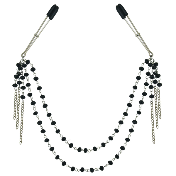 Украшение цепочка с зажимами для сосков Sportsheets Midnight Black Jeweled Nipple Clips
