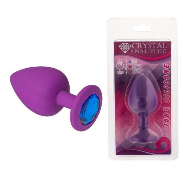 Силиконовая анальная пробка с кристаллом Purple Silicone Sapphire, размер M