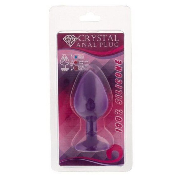 Силиконовая анальная пробка с кристаллом Purple Silicone Sapphire, размер M