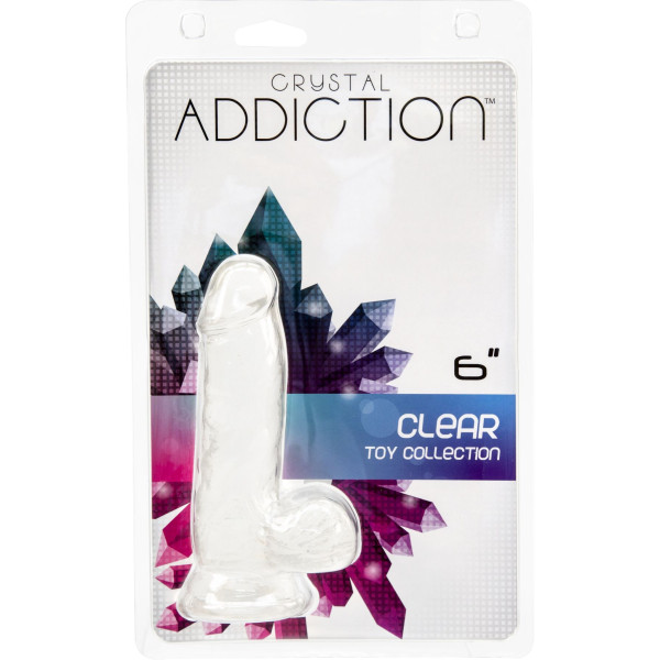 Прозрачный фаллоимитатор на присоске ADDICTION — Clear Dildo with Balls 6 inch, вибропуля в подарок