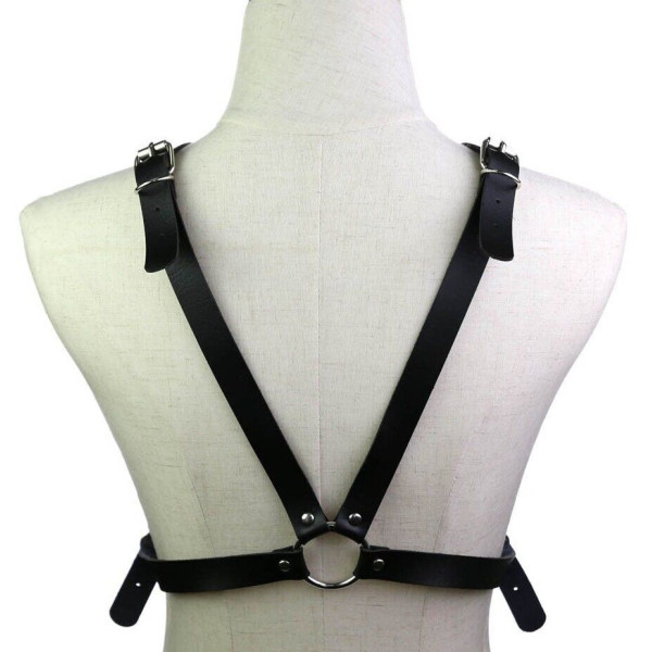 Портупея из искусственной кожи с фиксатором Womens PU Leather Chest Harness Caged Bra RED