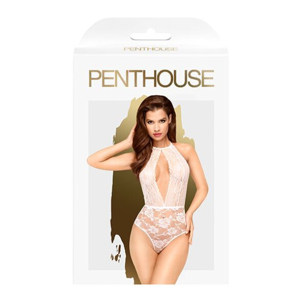 Боди с глубоким декольте и высокими трусиками Penthouse - Toxic Powder White размер M/L