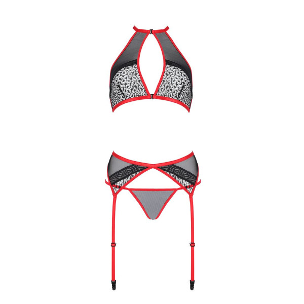 Комплект белья Passion SATARA SET XXL/XXXL red, топ, пояс для чулок, стринги