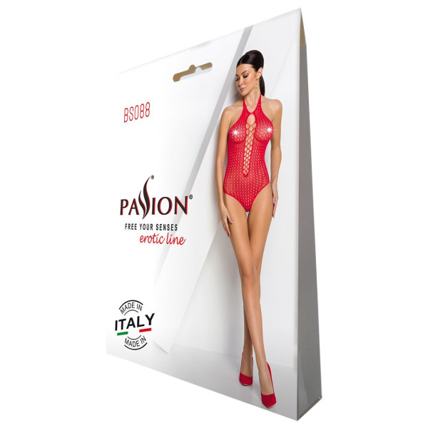 Бодистокинг с декольте Passion BS088 red, имитация корсетной шнуровки